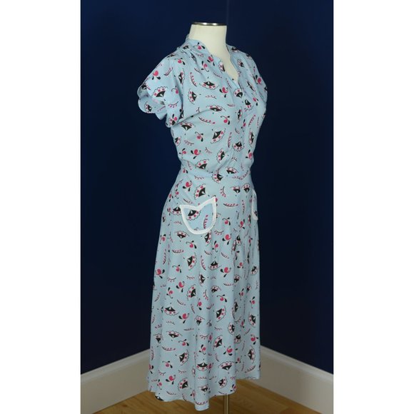 Vintage Dresses & Skirts - Vintage 1940s repro dress in light blue novelty rayon